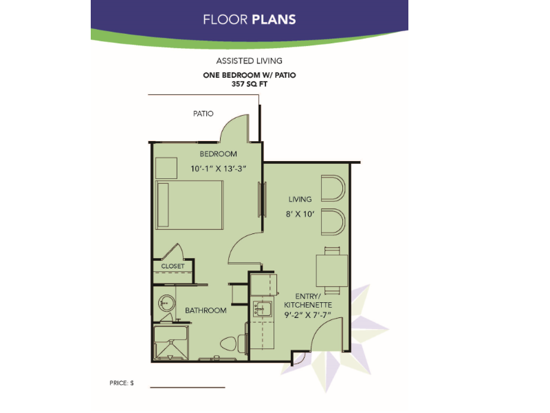 Assisted Living 1 Bedroom with Patio