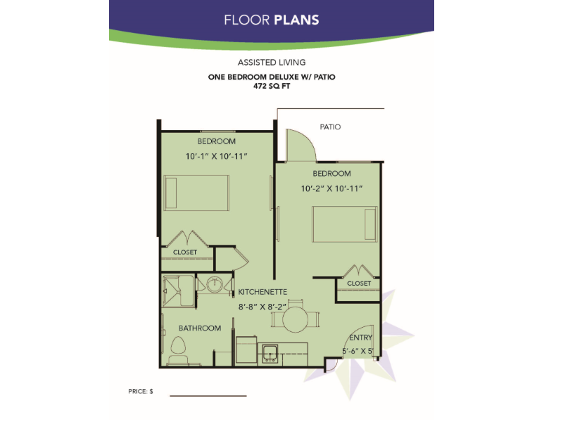 Assisted Living 1 Bedroom Deluxe with Patio